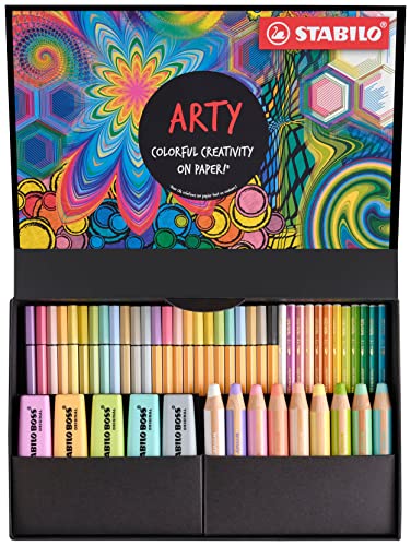 Stifte-Set - STABILO ARTY Creative Set Pastel - 50er Pack - Textmarker, Multitalentstifte, Aquarell-Buntstifte, Fineliner & Premium-Filzstifte von STABILO