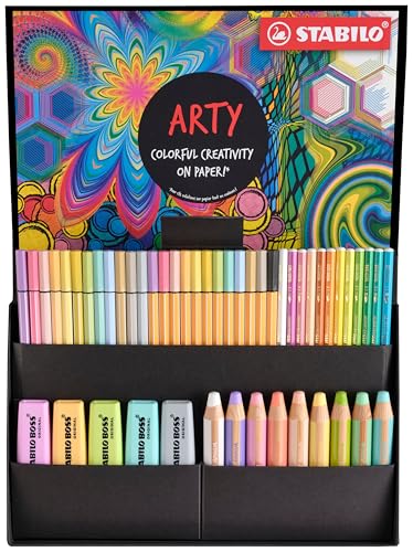 STABILO - Stifte-Set - Creative Set - ARTY - 50er Pack - Textmarker, Multitalentstifte, Premium-Filzstifte, Fineliner & Aquarell-Buntstifte - Pastellfarben von STABILO