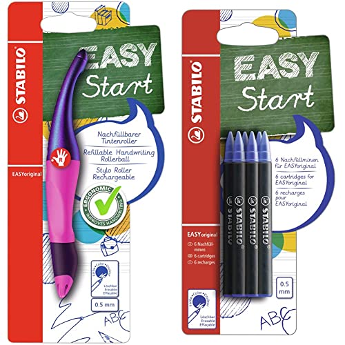 STABILO - Ergonomischer Tintenroller für Rechtshänder - EASYoriginal Holograph in magenta - blau (löschbar) - inkl. Patrone + EASYoriginal Refill - medium - 6er Pack von STABILO