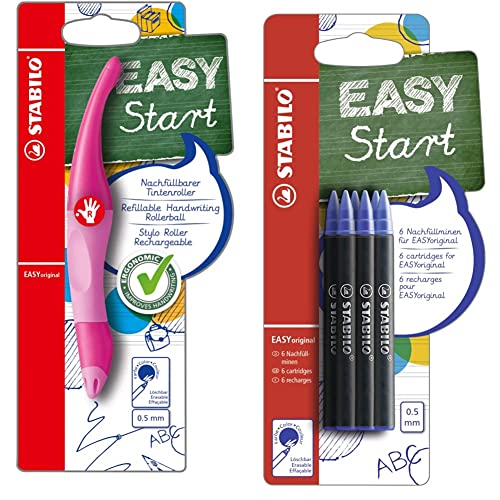 Stifte-Set STABILO Ergonomischer Tintenroller für Rechtshänder - EASYoriginal in pink hell/dunkel - blau (löschbar) - inkl. Patrone & Tintenpatronen - EASYoriginal Refill - medium - 6er Pack von STABILO