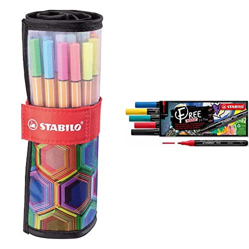 Stifte-Set STABILO Fineliner - point 88 - ARTY - 25er Rollerset & Acrylmarker - FREE Acrylic - T100 Rundspitze 1-2mm - Royal - 5er Pack von STABILO