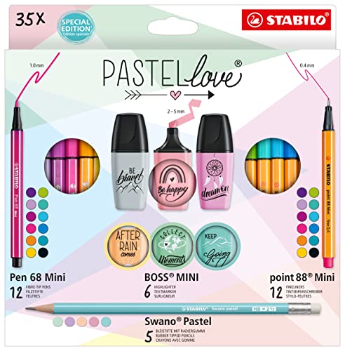 Stifte-Set – STABILO Pastellove Set – 35er Pack – Fineliner, Premium-Filzstifte, Textmarker & Bleistifte von STABILO