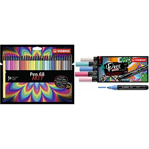 Stifte-Set STABILO Premium-Filzstift - Pen 68 - ARTY - 30er Pack & Acrylmarker - FREE Acrylic - T300 Rundspitze 2-3mm - Candy - 5er Pack von STABILO