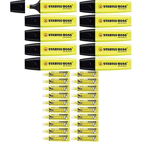 Stifte-Set STABILO Textmarker - BOSS ORIGINAL - 10er Pack - gelb & Tinte zum Nachfüllen - BOSS ORIGINAL Refill - 20er Pack von STABILO