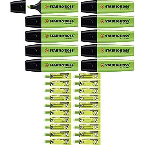 Stifte-Set STABILO Textmarker - BOSS ORIGINAL - 10er Pack - grün & Tinte zum Nachfüllen - BOSS ORIGINAL Refill - 20er Pack von STABILO