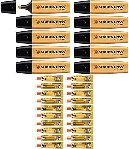 Stifte-Set STABILO Textmarker - BOSS ORIGINAL - 10er Pack - orange & Tinte zum Nachfüllen - BOSS ORIGINAL Refill - 20er Pack von STABILO