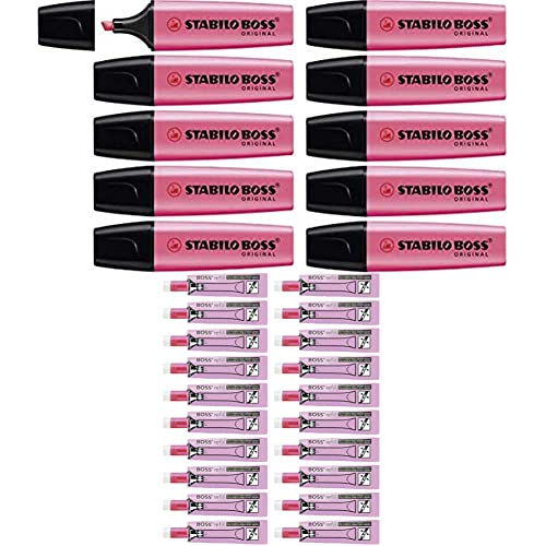 Stifte-Set STABILO Textmarker - BOSS ORIGINAL - 10er Pack - pink & Tinte zum Nachfüllen - BOSS ORIGINAL Refill - 20er Pack von STABILO