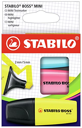 Textmarker - STABILO BOSS MINI - 3er Pack - gelb, blau, pink von STABILO