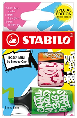 Textmarker - STABILO BOSS MINI by Snooze One - 3er Pack - orange, pink, grün von STABILO