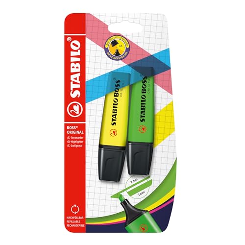 Textmarker - STABILO BOSS ORIGINAL - 2er Pack - gelb, grün von STABILO