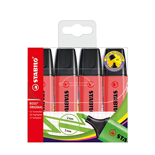 Textmarker - STABILO BOSS ORIGINAL - 4er Pack - rot von STABILO