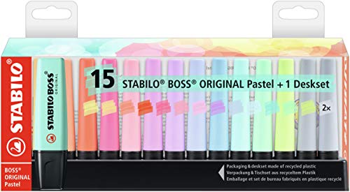 Textmarker - STABILO BOSS ORIGINAL Pastel - 15er Tischset - mit 14 verschiedenen Farben von STABILO