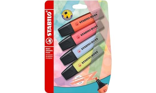 Textmarker - STABILO BOSS ORIGINAL Pastel - 4er Pack - Korallrot, Kirschblütenrosa, Wolkenblau, Prise von Limette von STABILO