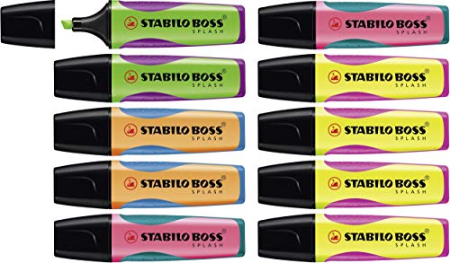 Textmarker - STABILO BOSS SPLASH - 10er Pack - je 2 x grün, orange, pink, 4 x gelb von STABILO