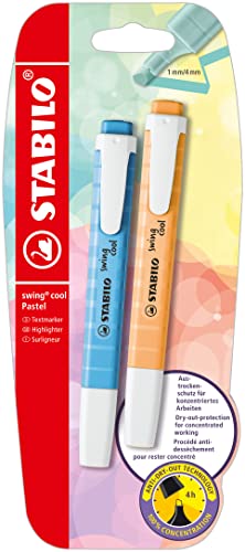 Textmarker - STABILO swing cool Pastel - 2er Pack - himmlisches Blau, sanftes Orange von STABILO