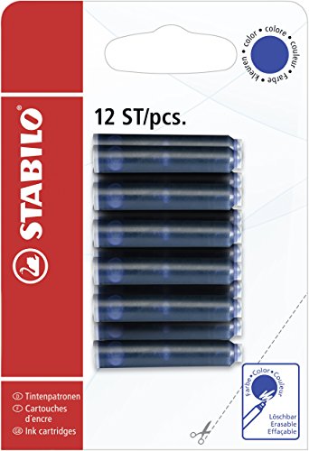 Tintenpatronen zum Nachfüllen - STABILO Refill - 12er Pack - blau (löschbar) von STABILO