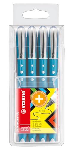 Tintenroller - STABILO worker+ colorful - medium - 4er Pack - blau von STABILO