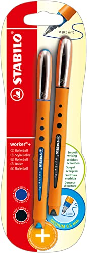 Tintenroller - STABILO worker+ - medium - 2er Pack - blau, schwarz von STABILO