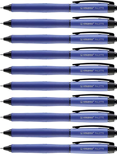 Tintenroller mit Druckmechanik - STABILO PALETTE - Strichbreite F (0, 4 mm) - 10er Pack - blau von STABILO