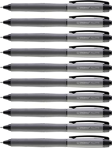 Tintenroller mit Druckmechanik - STABILO PALETTE - Strichbreite F (0, 4 mm) - 10er Pack - schwarz von STABILO