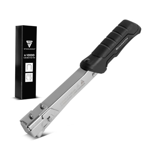 STAHLWERK Hammertacker mit 1000 Tackerklammern Profi-Tacker | Schlagtacker | Handtacker | Schlaghefter | Hammernagler | Klammertacker | Klammergerät für Klammern 6-10 mm Typ G von STAHLWERK