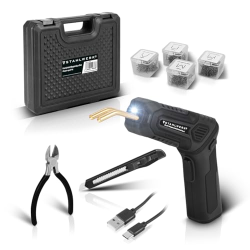 STAHLWERK Kunststoff Reparatur Set mit Akku-Kunststoff-Schweißgerät und 400 Schweißnägeln, Heißhefter | Dellenlifter | USB Smart Repair Ausbeulwerkzeug Set für Stoßstangen und Plastik-Bauteile von STAHLWERK