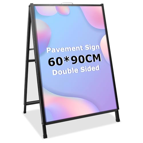 STANDNEE Pavement Sign Frame - Double Sided Display A-Board Poster Stand Sign Holder für Werbung (Schwarz-60 * 90cm) von STANDNEE