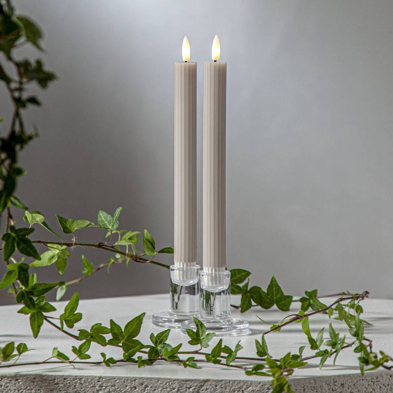LED-Kerze Flamme Stripe, beige, 25 cm Wachs Batterie 2er-Set von STAR TRADING