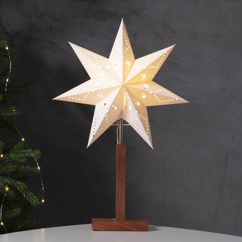 Tischleuchte Karo, weiß, 55 cm, Papier, Akazienholz, Stern von STAR TRADING
