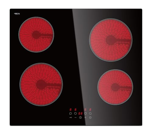 STARCHARTS Keramik-Kochfeld mit 4 Brennern mit italienischem Glas, Gesamtleistung 6000 W (schwarzes Glas) von STARCHARTS
