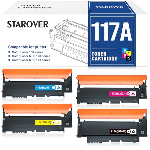 STAROVER 117A Toner Kompatibel für HP 117A Toner Set für Color Laser MFP 178nwg 179fwg 150nw 150a 179fnw 178nw W2070A W2071A W2072A W2073A Tonerkartusche (Schwarz Cyan Gelb Magenta 4-Pack) von STAROVER