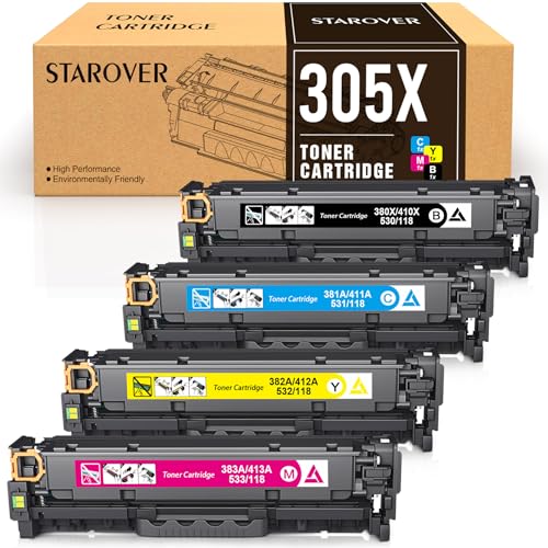 STAROVER Wiederaufbereitet Toner für HP 305X CE410X 305A CE411A für HP Laserjet Pro Color MFP M475dw M475dn M451nw M451dn M451dw, Laserjet Pro 300 Color MFP M375nw M351a (Schwarz Cyan Gelb Magenta) von STAROVER