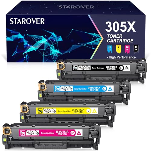 STAROVER Wiederaufbereitet Toner für HP 305X CE410X 305A CE411A für HP Laserjet Pro Color MFP M475dw M475dn M451nw M451dn M451dw, Laserjet Pro 300 Color MFP M375nw M351a (Schwarz Cyan Gelb Magenta) von STAROVER