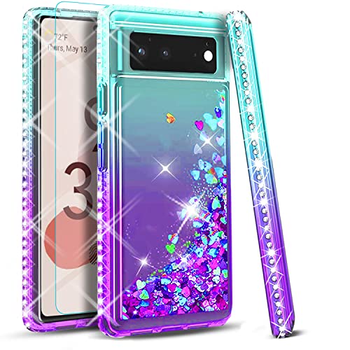 STARSHOP Google Pixel 7 Hülle, mit [Displayschutzfolie aus gehärtetem Glas im Lieferumfang enthalten] Flüssigkeit Bling Sparkle Floating Glitter Treibsand Diamant Handyhülle Mädchen Frauen Niedlich von STARSHOP