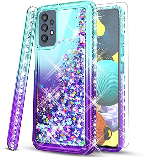 STARSHOP Samsung A72 Hülle, Samsung Galaxy A72 5G Hülle, mit [Displayschutzfolie aus gehärtetem Glas im Lieferumfang enthalten] Flüssig Bling Sparkle Floating Glitter Treibsand Diamant Handyhülle von STARSHOP