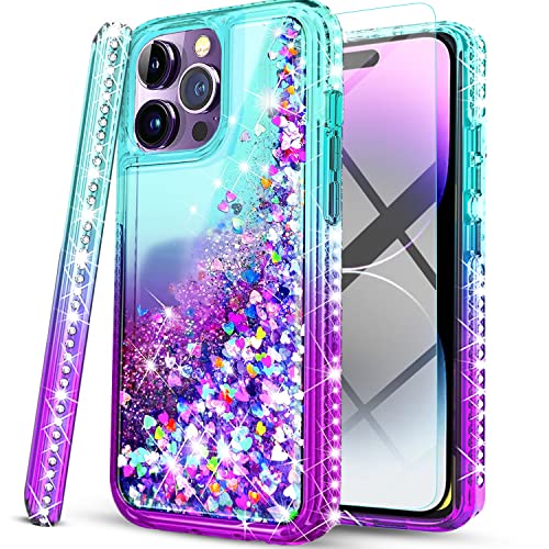 STARSHOP - iPhone 13 Pro Max Hülle, [nicht passend für iPhone 13/13 Pro/13 Mini] mit Displayschutzfolie aus gehärtetem Glas im Lieferumfang enthalten] Flüssiger schwimmender Glitzer von STARSHOP