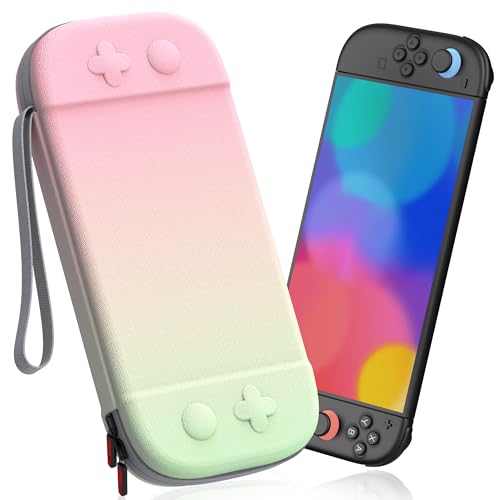STARTRC GAMES Switch 2 Tasche für Nintendo Switch 2 (2025), Reise Hartschalenkoffer für 12 Spielekassetten, Schutzhülle für Switch 2 Konsole und Spielezubehör - Rosa und Grün von STARTRC GAMES