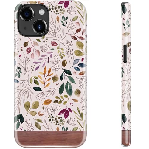 STARVIP Schutzhülle für iPhone 13 Mini, kompatibel mit kabellosem Laden, zweilagiger, stoßfester Schutz mit stilvollem Wildblumen-Design, schicke Schutzhülle für Damen, lebendiges Blattwerk von STARVIP