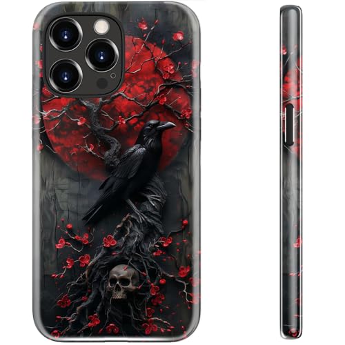 STARVIP Schutzhülle für iPhone 13 Pro, kompatibel mit kabellosem Laden, zweilagiger, stoßfester Schutz mit stilvollem Wildblumen-Design, schicke Schutzhülle für Damen, Rotes Blumenmuster & Rabe von STARVIP