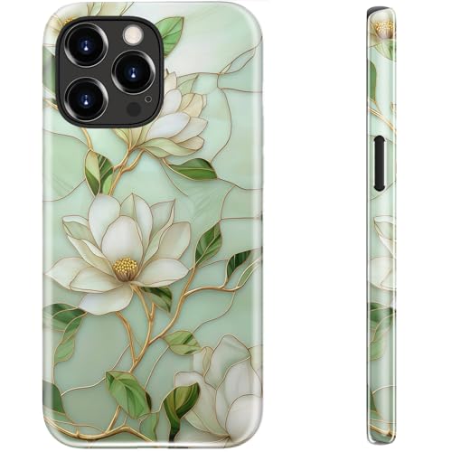 STARVIP Schutzhülle für iPhone 13 Pro Max, kompatibel mit kabellosem Laden, zweilagiger Schutz mit stilvollem Design, weiches Silikon + Hartschale, Handyhülle für Damen, Magnolien-Blumen von STARVIP