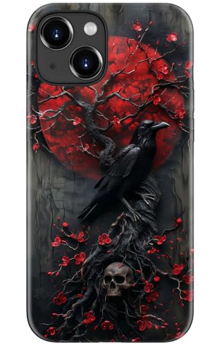 STARVIP Schutzhülle für iPhone 15 Plus, kompatibel mit kabellosem Laden, zweilagiger, stoßfester Schutz mit stilvollem Wildblumen-Design, schicke Schutzhülle für Damen, Rotes Blumenmuster & Rabe STARVIP Schutzhülle für iPhone 15 Plus, kompatibel mit kabellosem Laden, zweilagiger, stoßfester Schutz mit stilvollem Wildblumen-Design, schicke Schutzhülle für Damen, Rotes Blumenmuster & Rabe von STARVIP