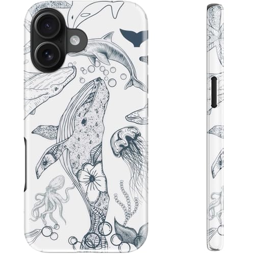 STARVIP Schutzhülle für iPhone 16, kompatibel mit kabellosem Laden, zweilagiger, stoßfester Schutz mit stilvollem Wildblumen-Design, schicke Schutzhülle für Damen, dynamisches Meeresleben von STARVIP