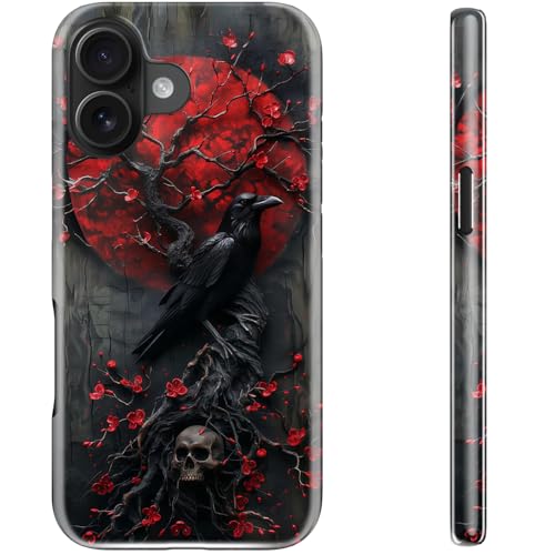 STARVIP Schutzhülle für iPhone 16 Plus, kompatibel mit kabellosem Laden, zweilagiger, stoßfester Schutz mit stilvollem Wildblumen-Design, schicke Schutzhülle für Damen, Rotes Blumenmuster & Rabe STARVIP Schutzhülle für iPhone 16 Plus, kompatibel mit kabellosem Laden, zweilagiger, stoßfester Schutz mit stilvollem Wildblumen-Design, schicke Schutzhülle für Damen, Rotes Blumenmuster & Rabe von STARVIP