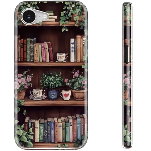 STARVIP Schutzhülle für iPhone 16e, kompatibel mit kabellosem Laden, zweilagiger, stoßfester Schutz mit stilvollem Design, weiches Silikon + Hartschale, Handyhülle für Damen, Bücherregal mit Blüten von STARVIP