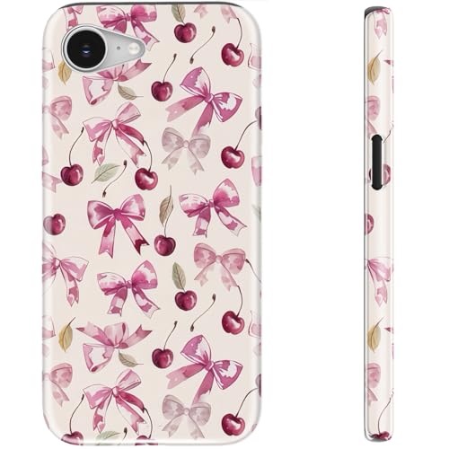 STARVIP Schutzhülle für iPhone 16e, kompatibel mit kabellosem Laden, zweilagiger, stoßfester Schutz mit stilvollem Design, weiches Silikon + Hartschale, Handyhülle für Damen, Kirsche und Schleife von STARVIP