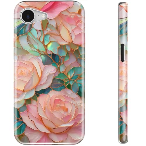 STARVIP Schutzhülle für iPhone 16e, kompatibel mit kabellosem Laden, zweilagiger, stoßfester Schutz mit stilvollem Design, weiches Silikon + Hartschale, Handyhülle für Damen, blühende rosa Rose von STARVIP