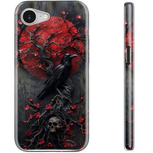 STARVIP Schutzhülle für iPhone 16e, kompatibel mit kabellosem Laden, zweilagiger, stoßfester Schutz mit stilvollem Wildblumen-Design, schicke Schutzhülle für Damen, Motiv: Rote Blumen & Rabe von STARVIP