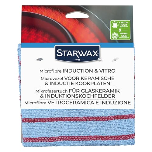 STARWAX - Mikrofasertuch speziell für Glaskeramik und Induktion - Reinigt Schmutz und Fettspritzer - Scheuernde und absorbierende Seite - Verkratzt nicht - Waschbar bei 60° - Mit 65% Recyclingfasern von STARWAX