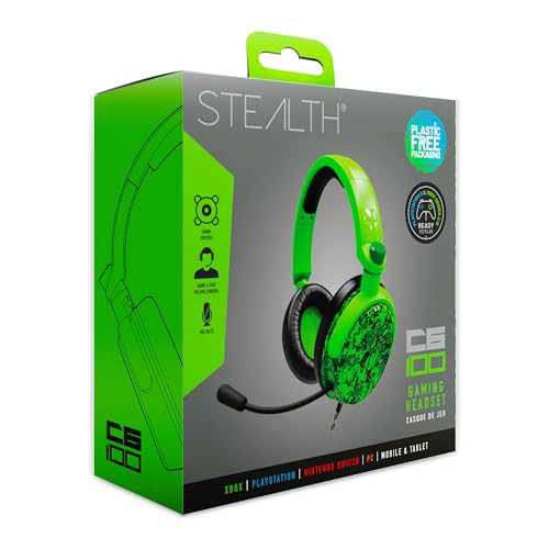 Stealth C6-100 Gaming Headset Neon Green Digital Camo, Multi-Plattform kompatibel mit XBox One, Serie S/X, PS4/5, Handy und Tablet mit leistungsstarken 40-mm-Lautsprechern, 3.5-mm-Klinkenstecker von STEALTH