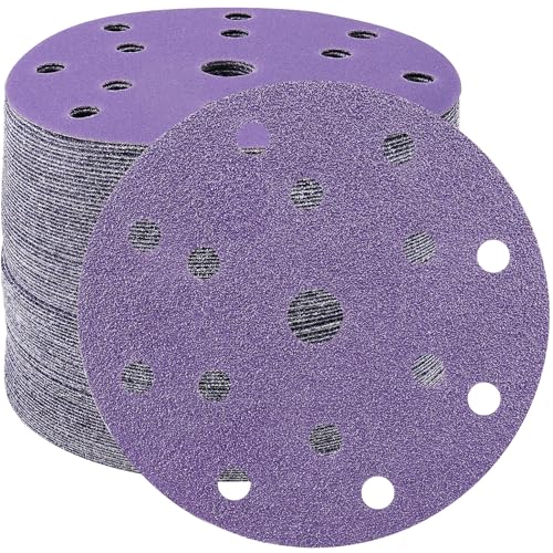 STEBRUAM 40 Stück Schleifpapier Keramik 150mm Klett 40 Körnung 15 Loch Rund schleifscheiben Set für 6 Zoll Exzenterschleifer für Holz Metall und Farbe von STEBRUAM
